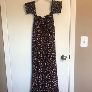 Off the shoulder floral print, floor length dress